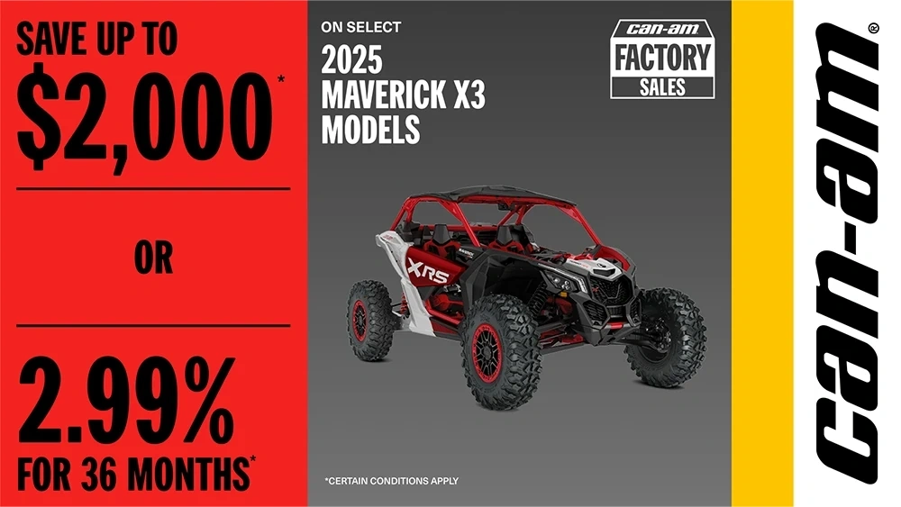 Save up to $2,000 OR 2.99% for 36 months on select 2025 Maverick X3 models alt