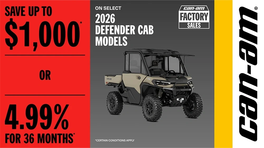 Save up to $1,000 OR 4.99% for 36 months on select 2026 Defender CAB models alt