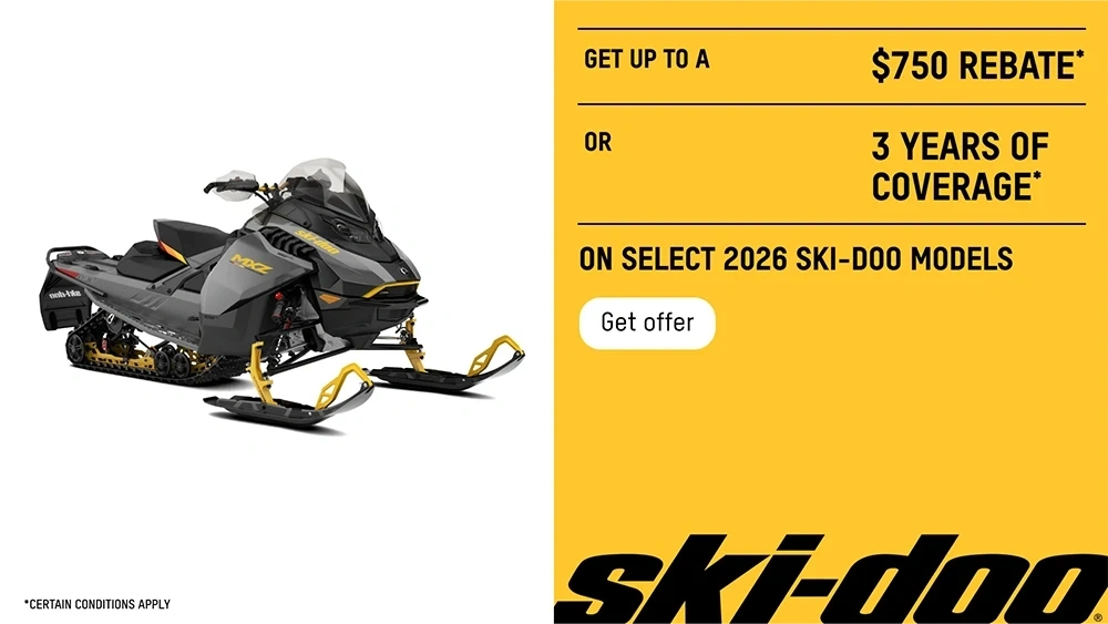 Get up to a $750 rebate or 3 years of coverage on select 2026 Ski-Doo models (Trail) alt