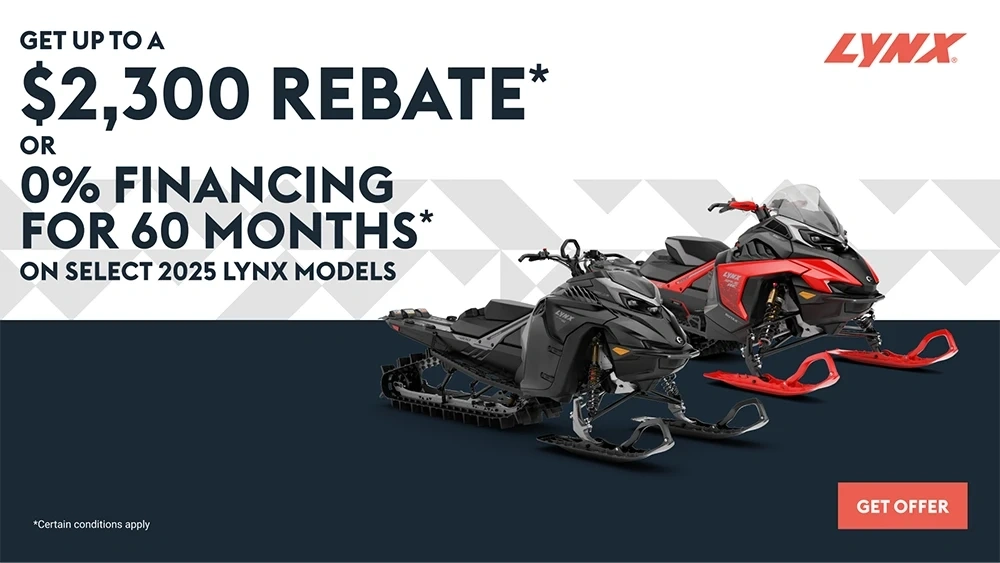 Get up to $2,300 rebate or 0% financing for 60 months on select 2025 Lynx models alt