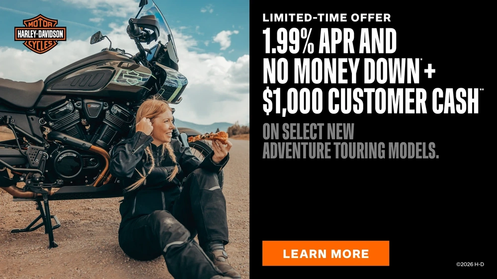 1.99% APR AND NO MONEY DOWN + $1,000 CUSTOMER CASH ON SELECT NEW ADVENTURE TOURING MODELS alt