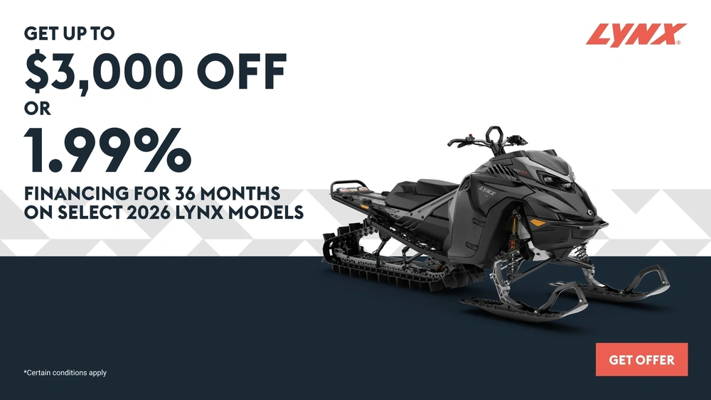 Get up to a $3,000 rebate or 1.99% financing for 36 months on select 2026 Lynx models (DS) alt