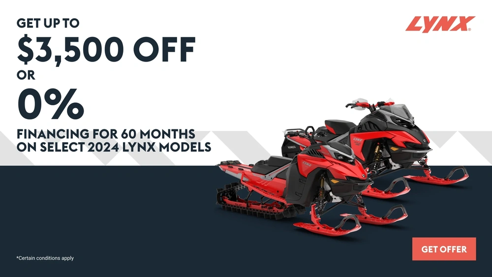 Get up to a $3,500 rebate or 0% financing for 60 months on select 2024 Lynx models (Trail & DS) alt