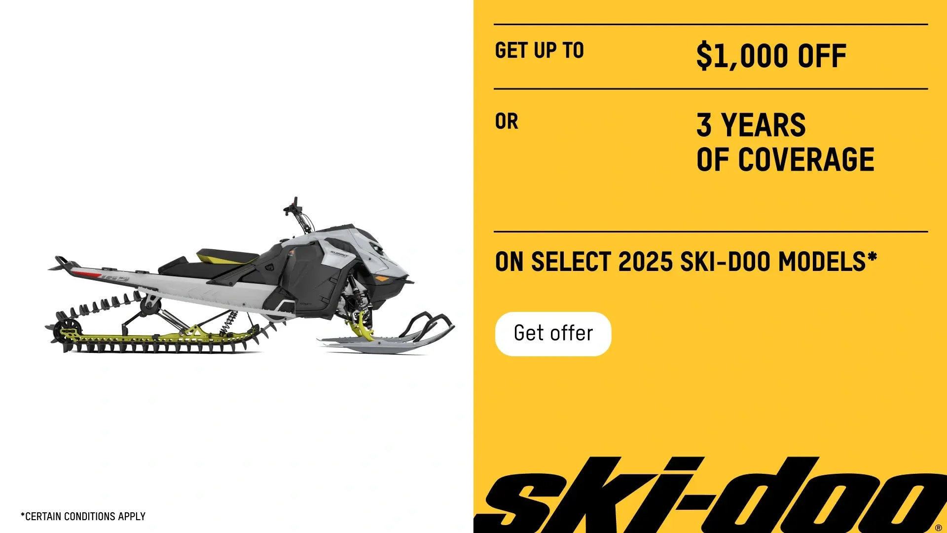 Get a $1,000 rebate and 3 years of coverage on select 2025 Ski-Doo models (Deepsnow)
