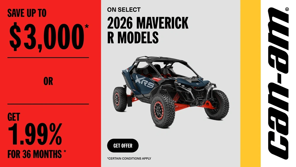 Save up to $3,000 or get 1.99% for 36 months on select 2026 Maverick R alt