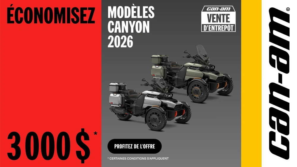 Économisez jusqu'à 3 000 $ sur certains modèles Canyon 2026 alt