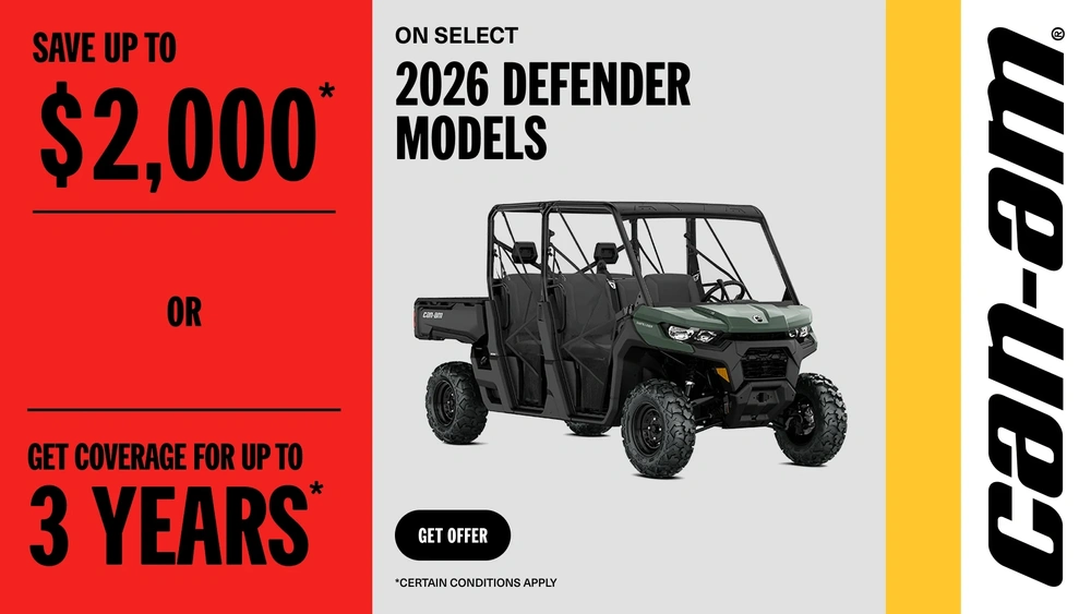 Save up to $2,000 or get coverage for up to 3 years on select 2026 Defender models alt