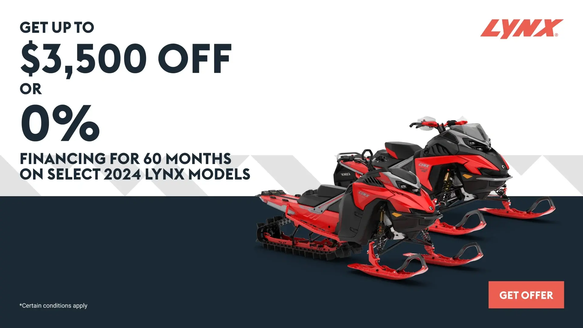 Get up to a $3,500 rebate or 0% financing for 60 months on select 2024 Lynx models (Trail & DS)