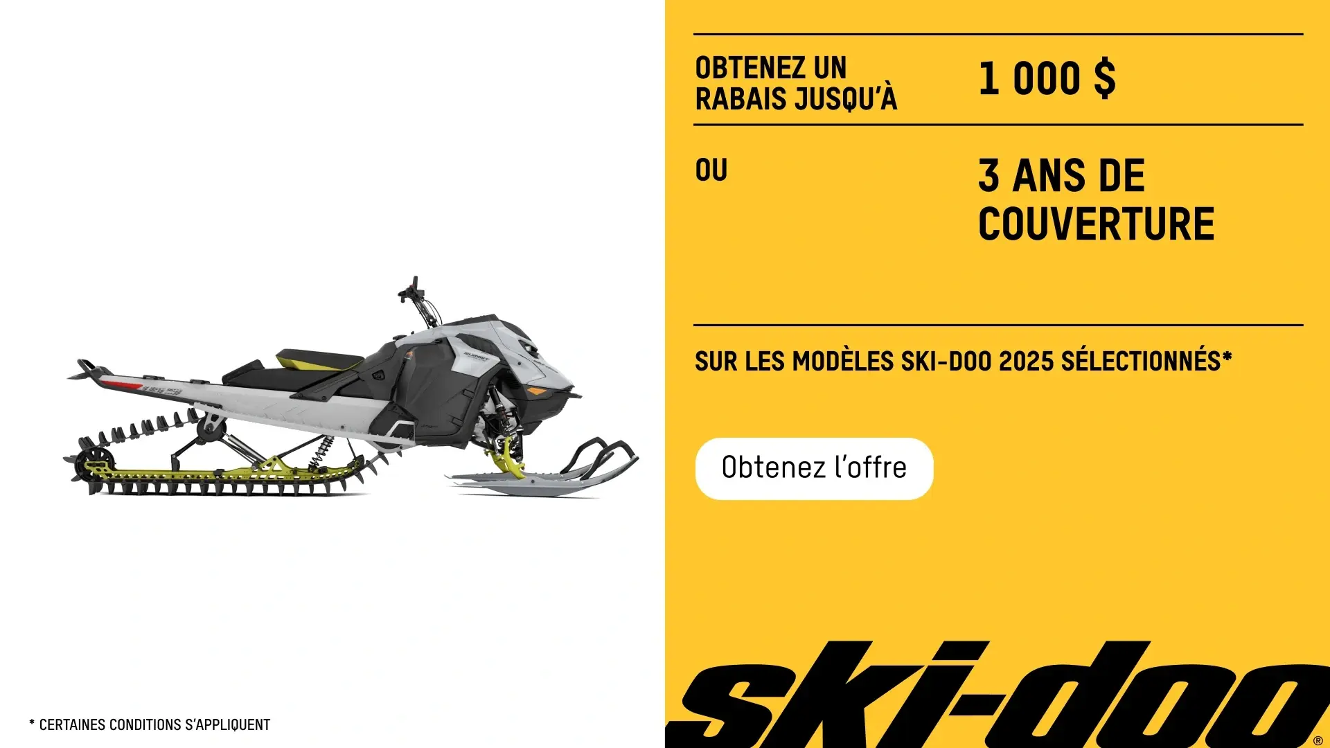 Obtenez jusqu’à 1 000 $ de rabais et 3 ans de protection sur les modèles Ski-Doo 2025 sélectionnés (Deepsnow)