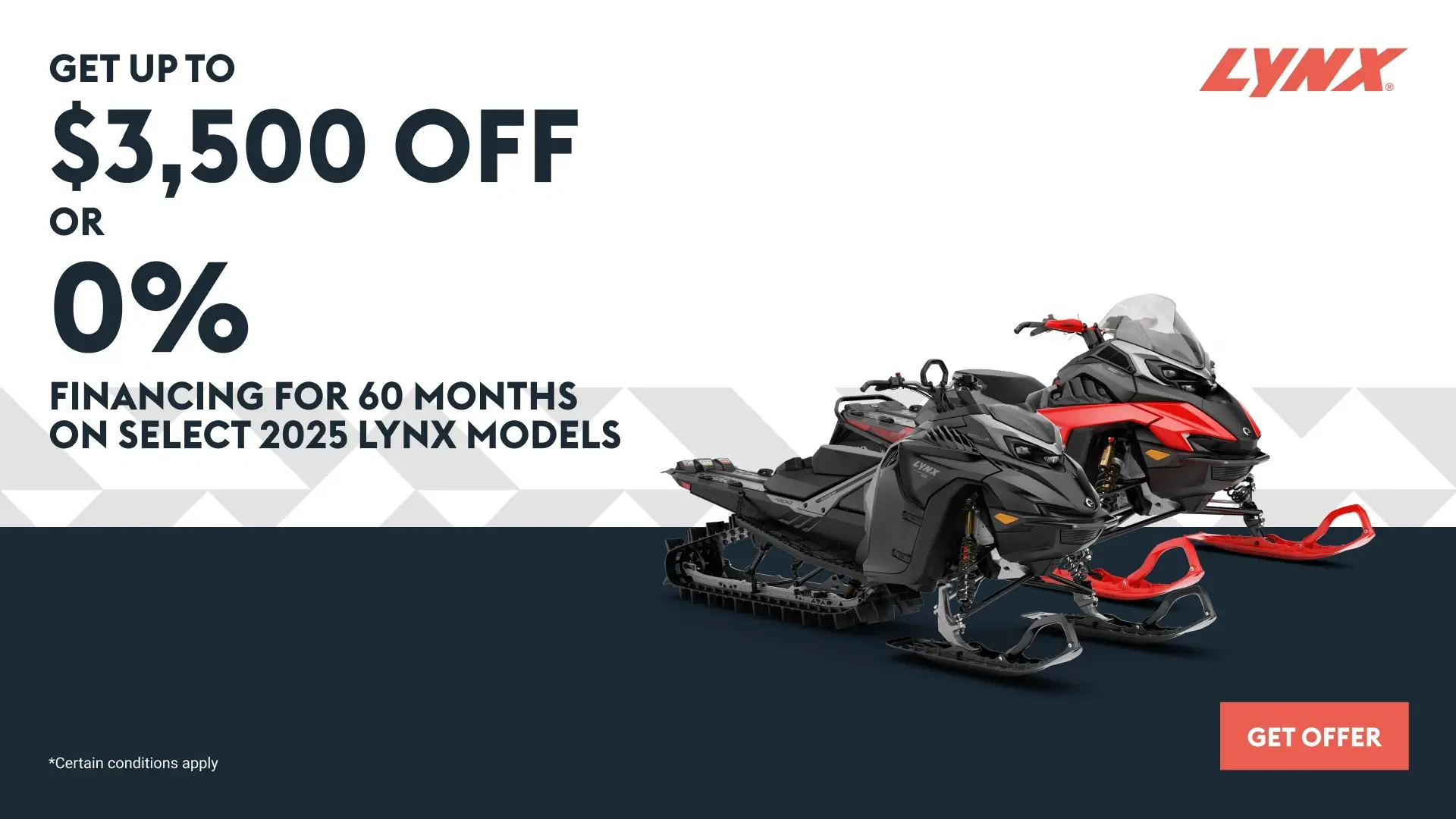 Get up to a $3,500 rebate or 0% financing for 60 months on select 2025 Lynx models (Trail & DS)