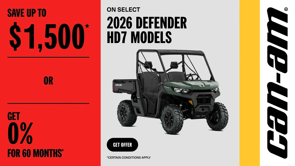 Save up to $1,500 or get 0% for 60 months on select 2026 Defender HD7 models alt