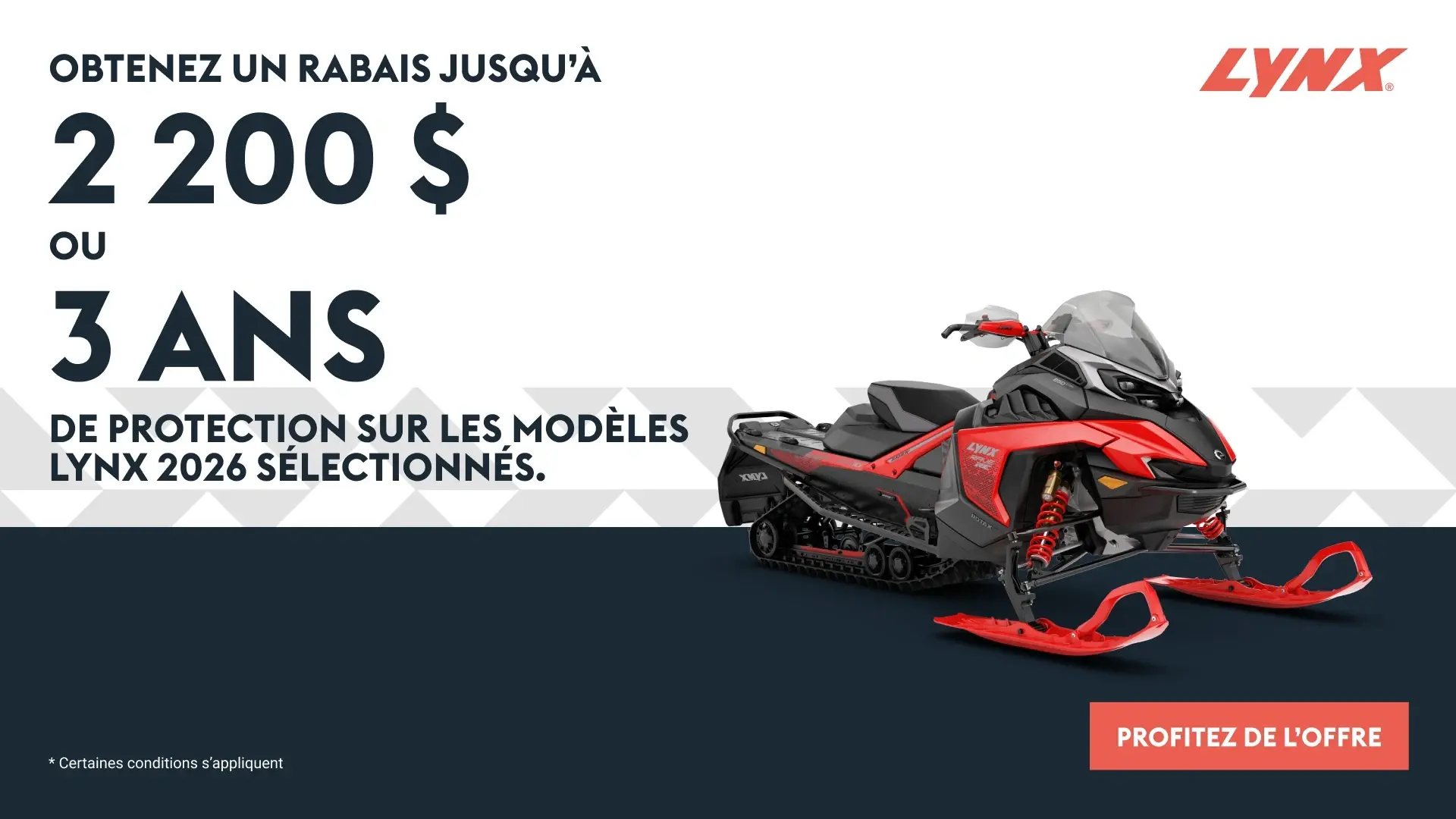 Obtenez un rabais jusqu'à 2 200 $ ou 3 ans de protection sur les modèles Lynx 2026 sélectionnés (Trail)