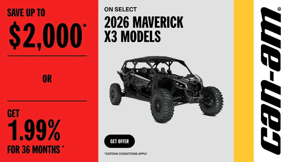 Save up to $2,000 or get 1.99% for 36 months on select 2026 Maverick X3 models alt