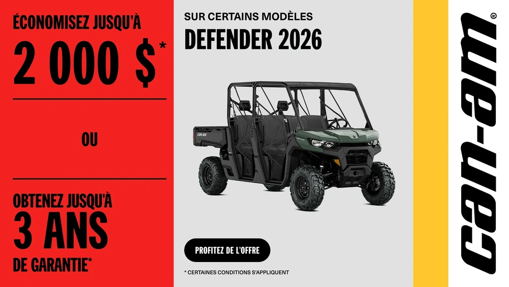 Économisez jusqu’à 2 000 $ ou obtenez jusqu’à 3 ans de garantie sur certains modèles Defender 2026 alt