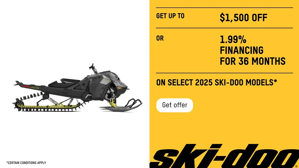 Get up to a $1,500 rebate or 1.99% financing for 36 months on select 2026 Ski-Doo models (Deepsnow) alt
