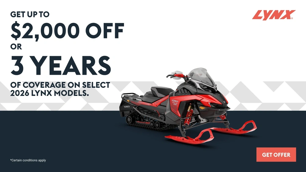 Get up to a $2,000 rebate or 3 years of coverage on select 2026 Lynx models (Trail) alt