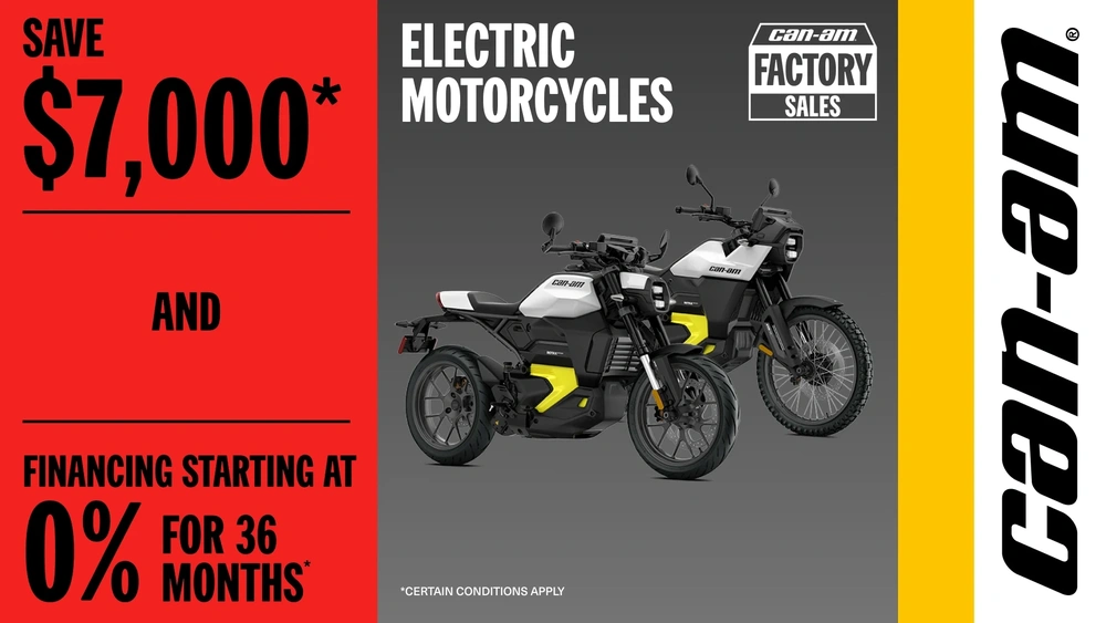 Save $7,000 and financing starting at 0% for 36 months on all MY25 electric motorcycles alt