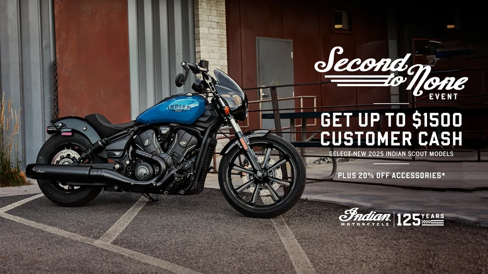 Promotion: Get up to $1500 Customer Cash on select 2025 Scout Models, Plus 20% off Accessories alt