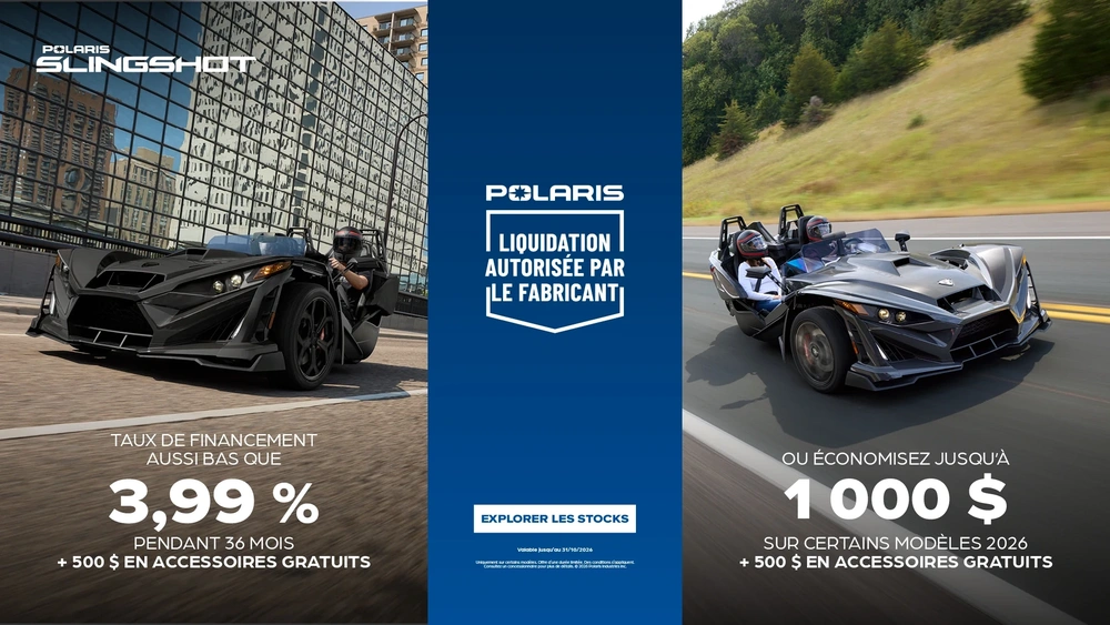 Rabais client de 1 000 $ ou offre de financement sur certains modèles Slingshot 2026