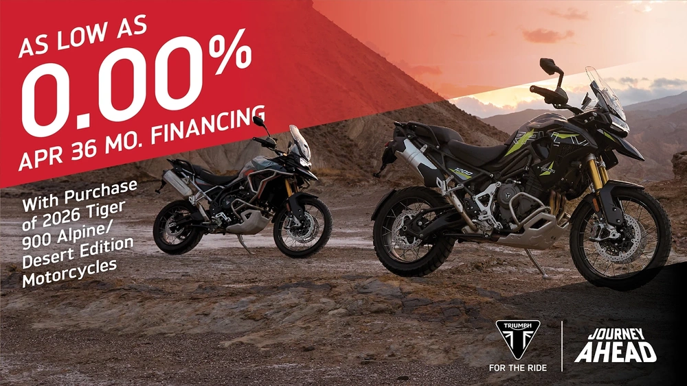 As Low As 0.00% APR 36 Mo. Financing — Tiger 900 Alpine/Desert Edition