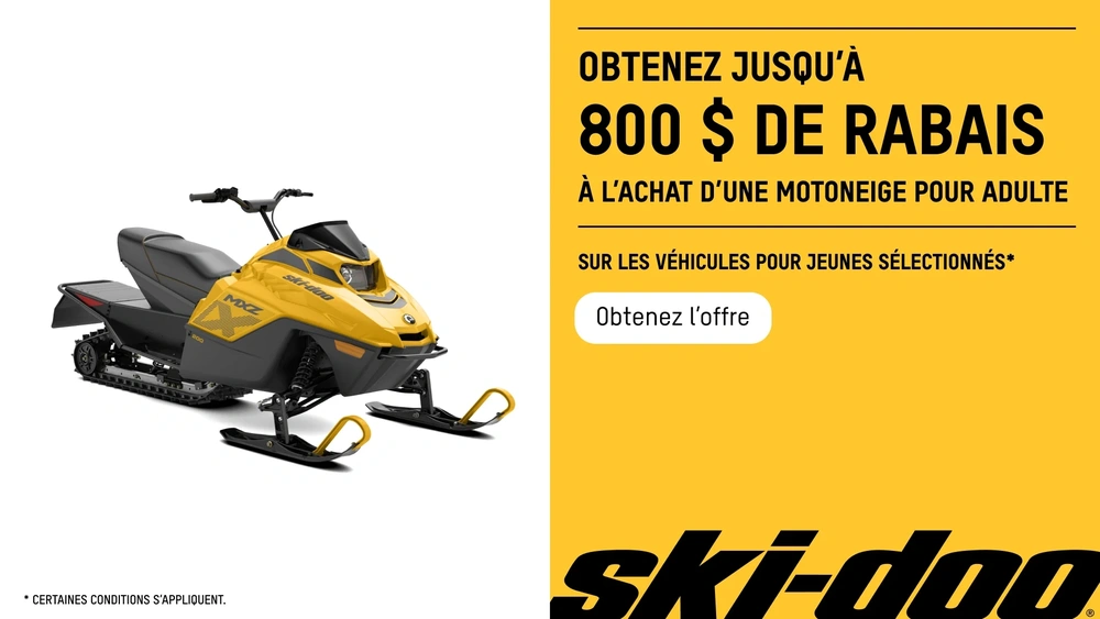 Obtenez un rabais jusqu'à 800 $ à l'achat d'une motoneige pour adulte sur les véhicules pour jeunes sélectionnés