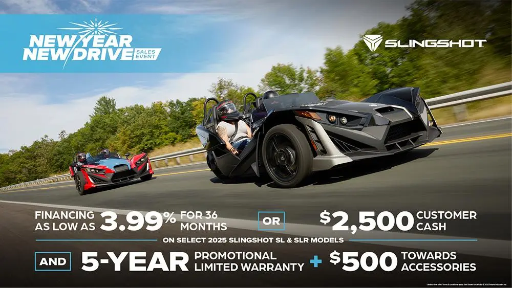 $2,500 Customer Cash or Financing offer for Slingshot SL and SLR Models
