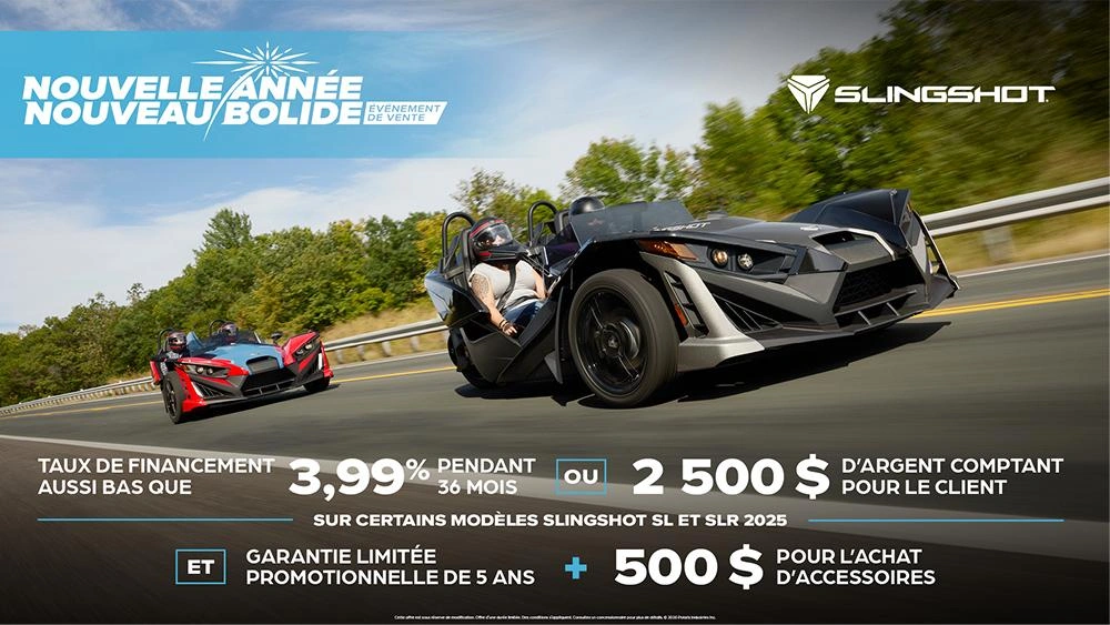 Offre de 2 500 $ en argent comptant ou en financement pour les modèles Slingshot SL et SLR alt