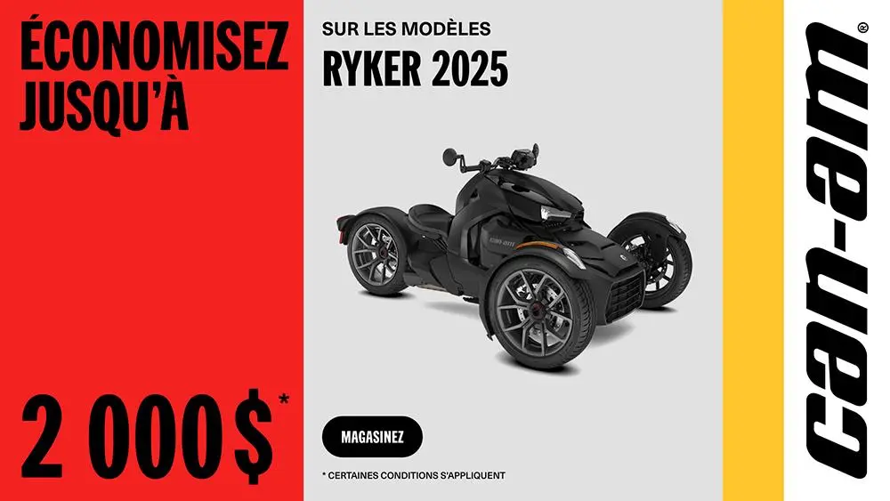Obtenez un rabais de 2 000 $ sur les modèles Can-Am Ryker 2025