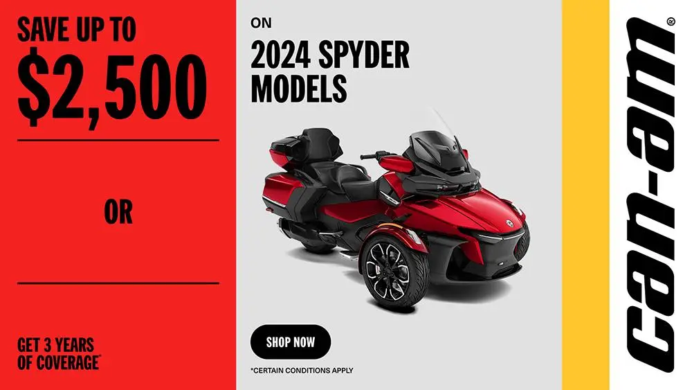 Save up to $2,500 or get 3 years of coverage on 2024 Spyder models