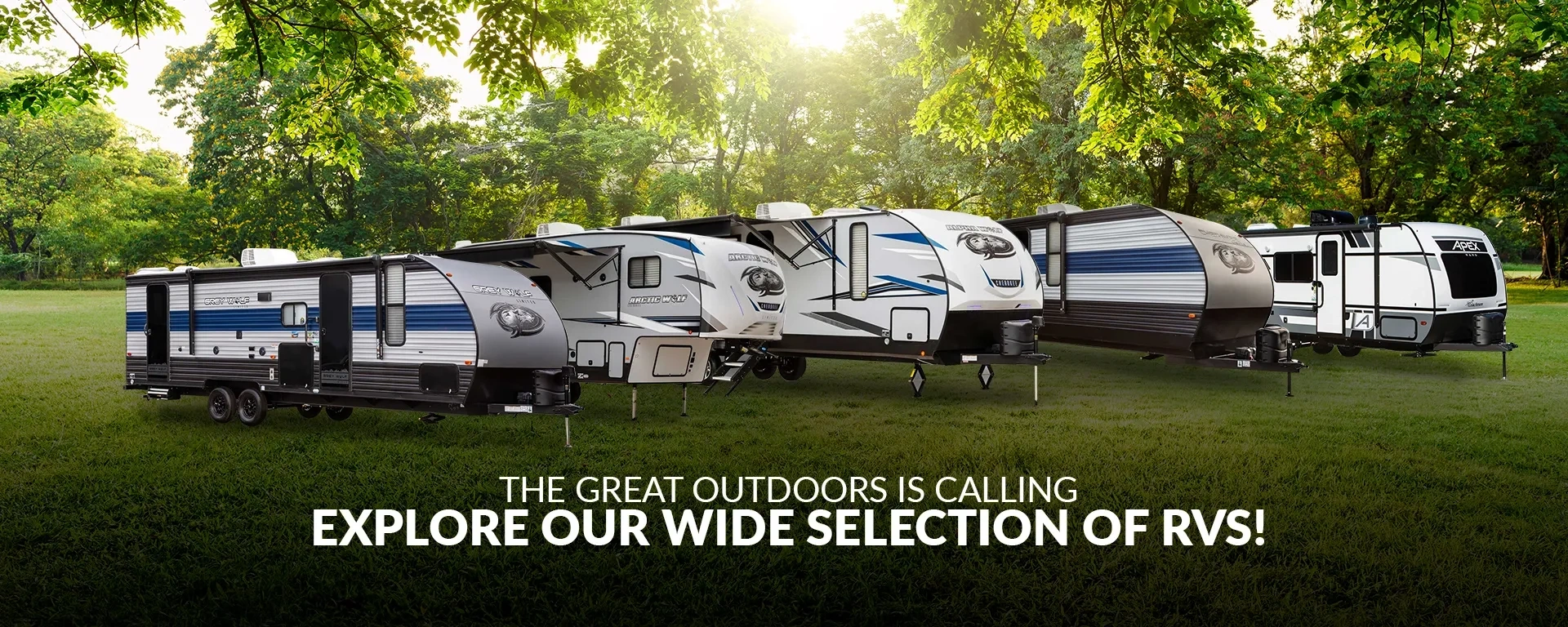 The great outdoors is calling — explore our wide selection of RVs! alt