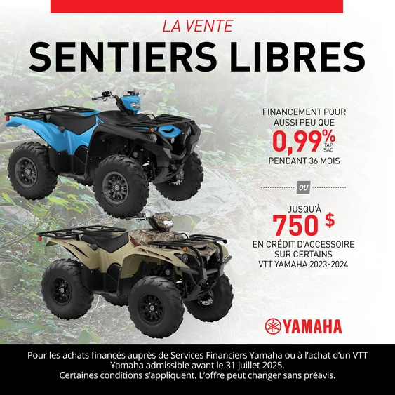Offres exceptionnelles sur les VTT Yamaha jusqu’en Juillet 2025 – SENTIERS LIBRE alt
