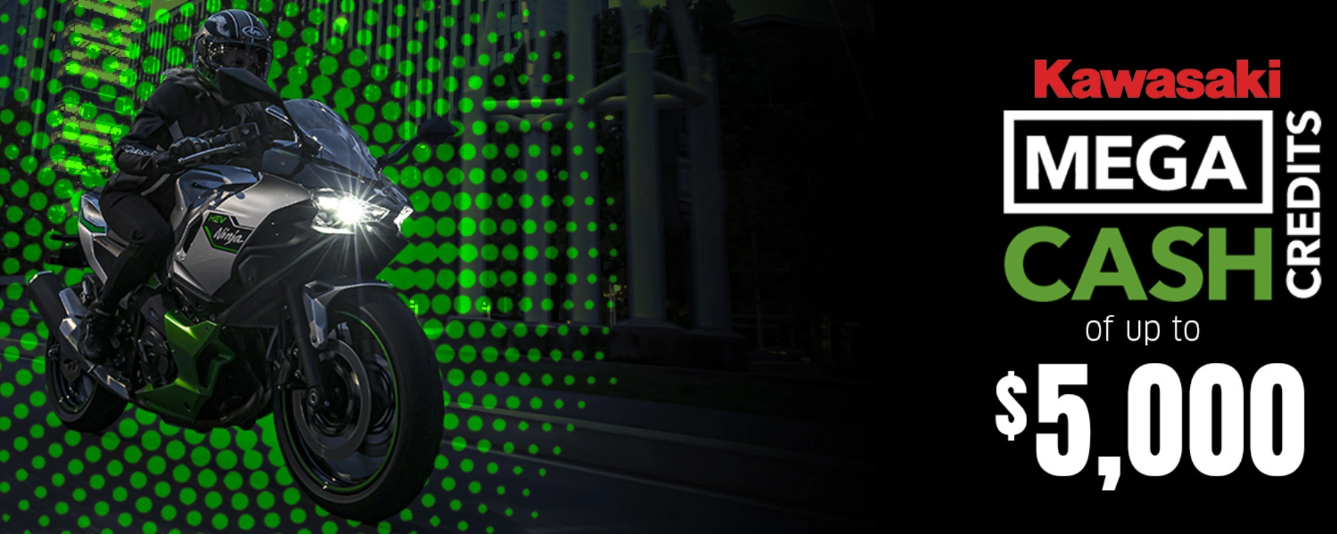 Up to $5,000 in Mega CASH on our Kawasaki models alt