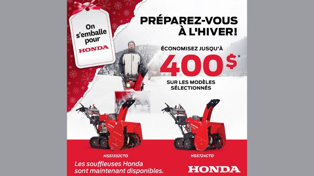 Promotion souffleuses à neige Honda – Jusqu’à 400 $ de rabais chez RM Motosport à Victoriaville! alt