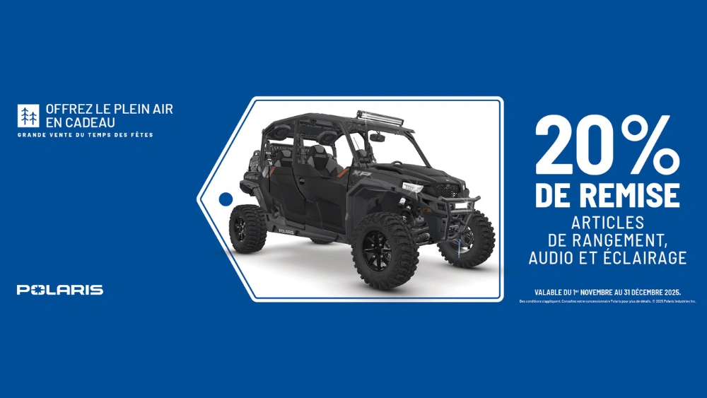 Offres Polaris chez RM Motosport – 20 % de remise sur le rangement, l’audio et l’éclairage! alt