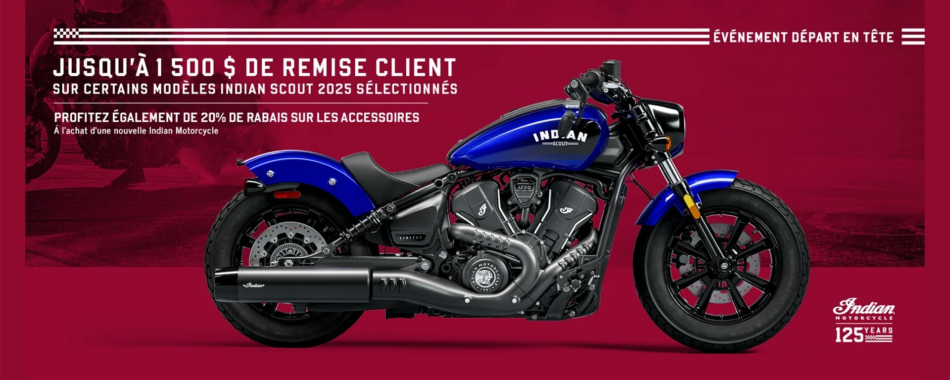 Offre promotionnelle : bénéficiez d'une remise client pouvant aller jusqu'à 1 500 $ sur certains modèles Scout 2025 alt