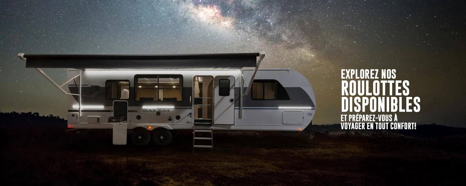 Explorez nos roulottes disponibles et préparez-vous à voyager en tout confort! alt