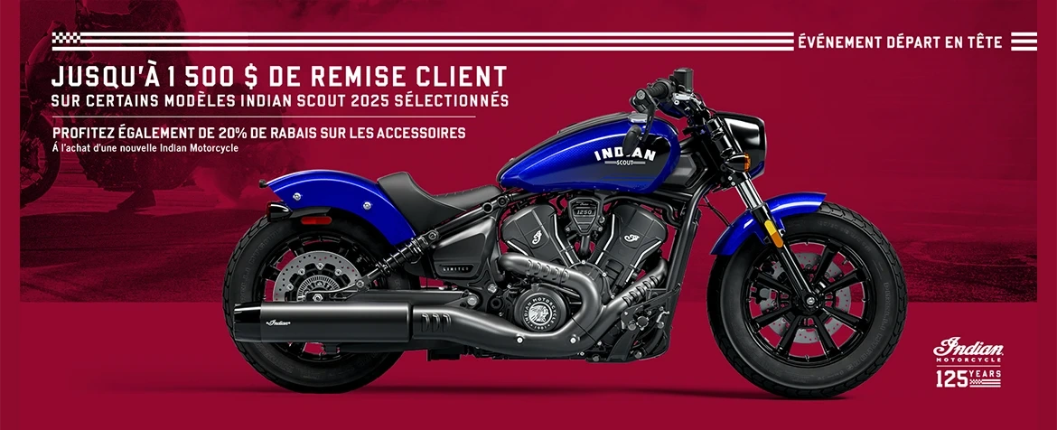 Offre promotionnelle : bénéficiez d'une remise client pouvant aller jusqu'à 1 500 $ sur certains modèles Scout 2025