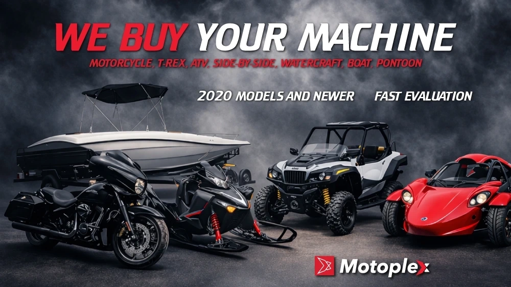 We buy your machine: Motorcycle, T-Rex, ATV, Side-by-Side, Personal Watercraft, Boat, Pontoon alt