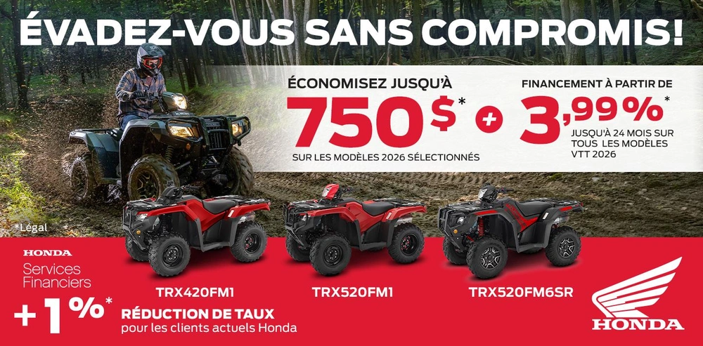 Rabais 750$ VTT Honda 2026 | Promotion RM Motosport alt