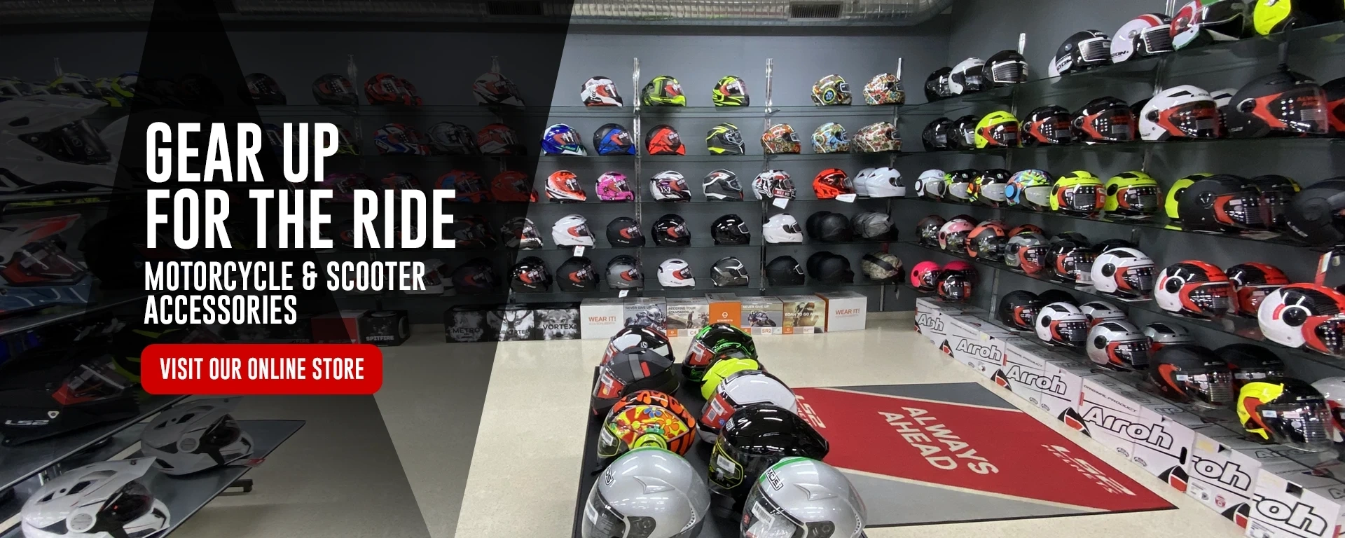 Gear up  for the ride Motorcycle & scooter accessories Visit our online store alt