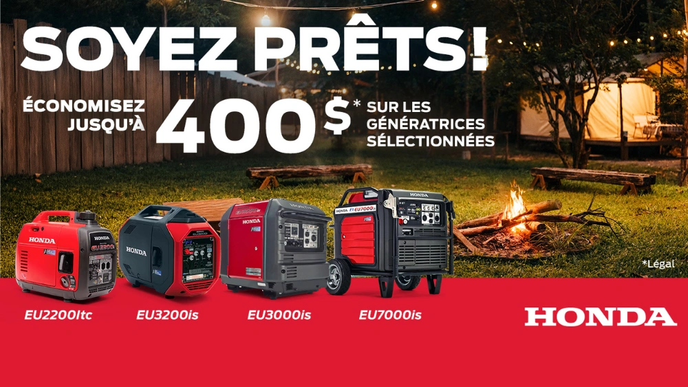 Promotion génératrices Honda – Jusqu’à 400 $ de rabais chez RM Motosport à Victoriaville! alt