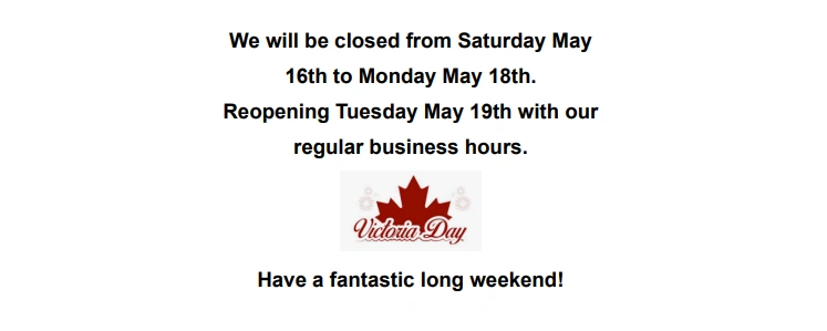 Closed for Victoria Day Weekend alt