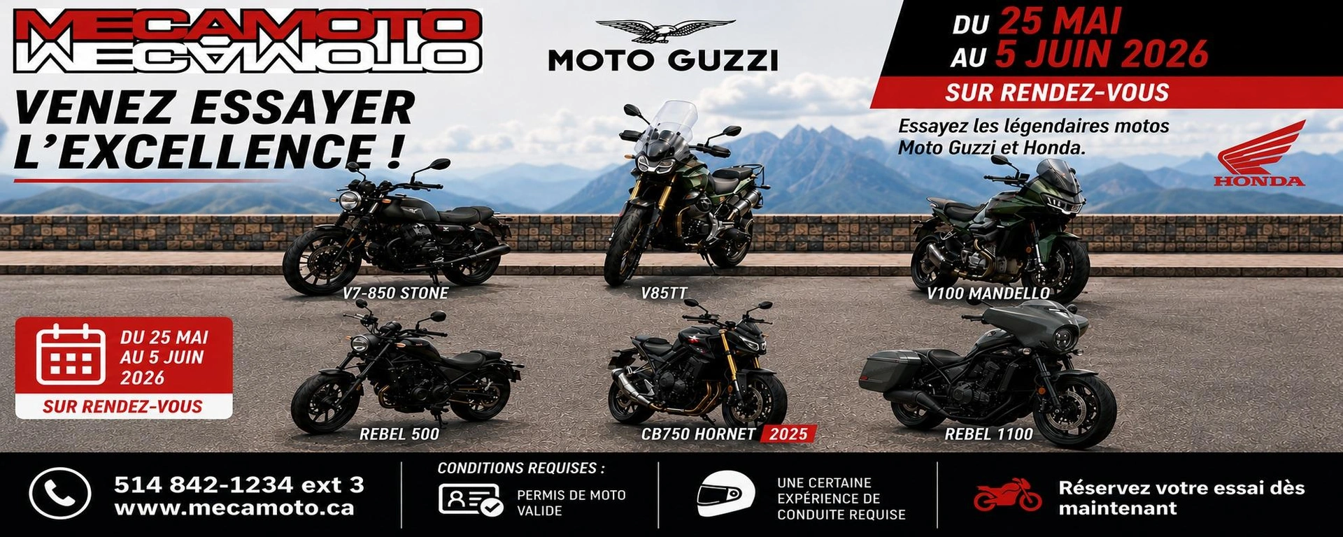 Venez essayer l’excellence sur deux roues chez MECAMOTO ! Du 25 mai au 5 juin 2026, sur rendez-vous seulement alt