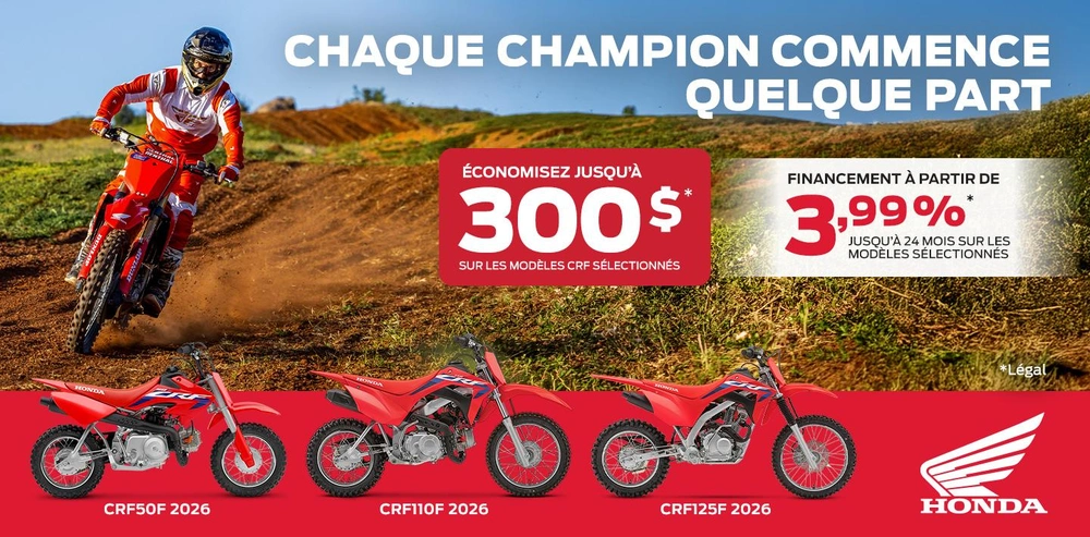 Rabais sur les motos Honda CRF 2026 | RM Motosport alt