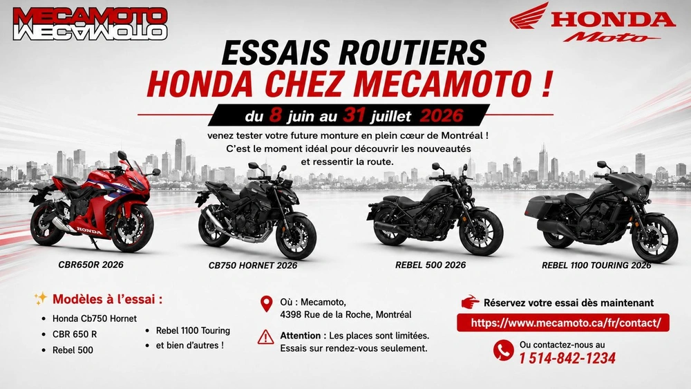 ESSAIS ROUTIERS  HONDA CBR650R  •  CB750 •  REBEL 500 • REBEL 1100 alt