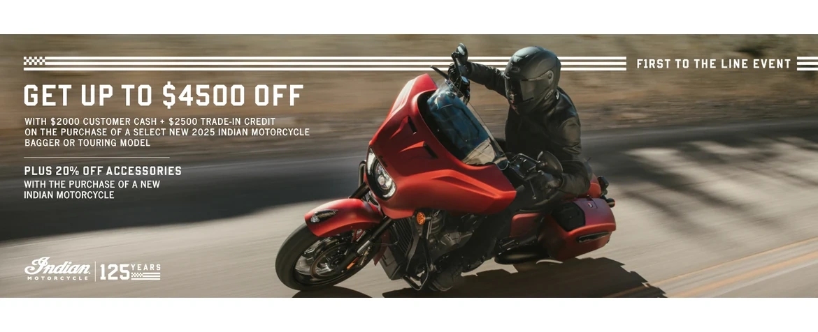 Promotion: Get up to $4500 off from Customer Cash & Trade-In Credits or 1.99% for 36 months on select 2025 Bagger or Touring Models