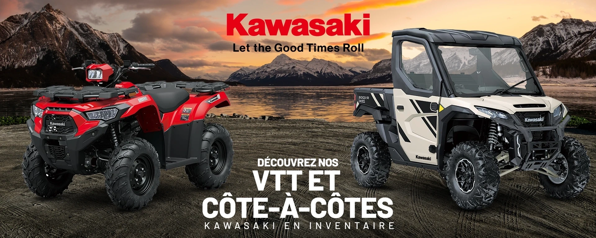 Découvrez nos VTT et côte-à-côtes Kawasaki en inventaire alt
