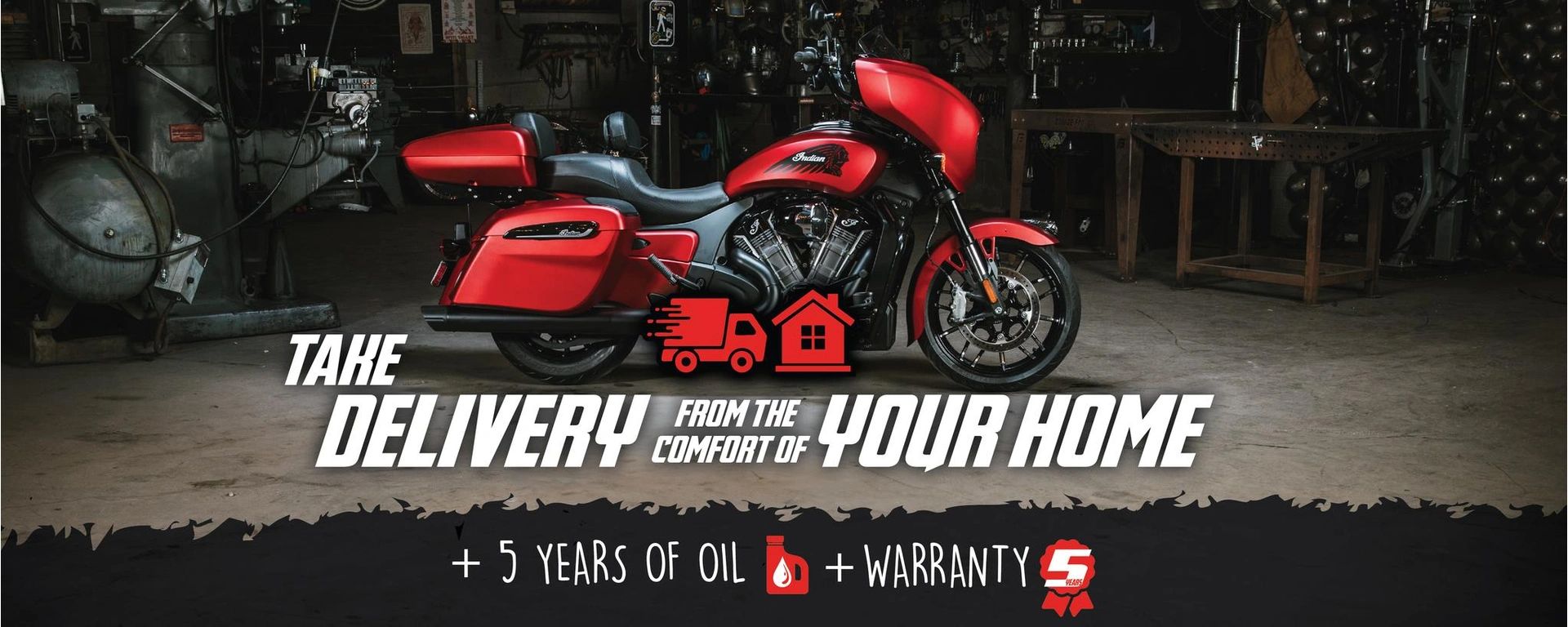 New Indian motorcycle, home delivery and 5 years oil and warranty alt