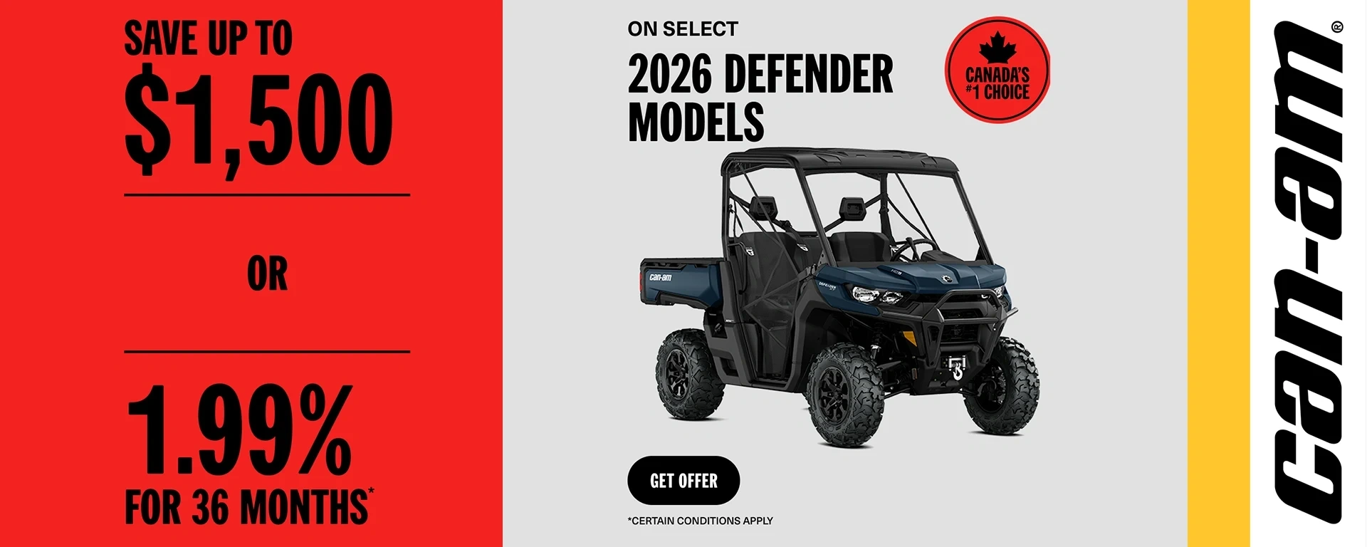 Save $1,500 or 1.99% for 36 months on select 2026 Defender Models alt