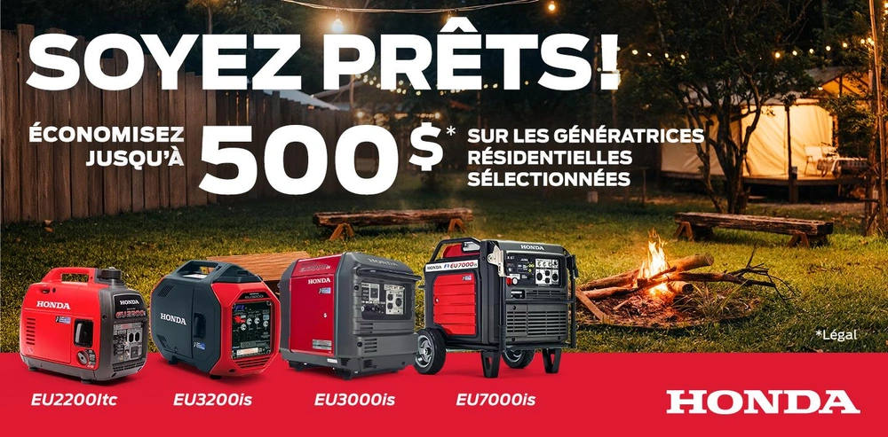 Promotion génératrices Honda – Jusqu’à 500 $ de rabais chez RM Motosport à Victoriaville! alt
